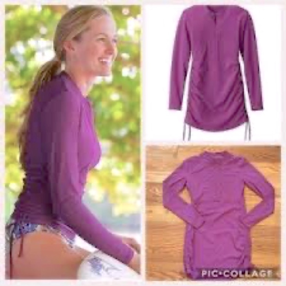 Athleta Tidal Ruched Long Sleeve Rash Guard Cover Up Purple M